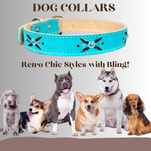 Load image into Gallery viewer, Retro Suede Designer Dog Collar -Turquoise