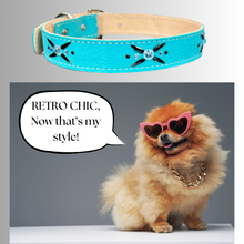 Load image into Gallery viewer, Retro Suede Designer Dog Collar -Turquoise