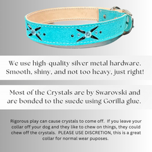 Load image into Gallery viewer, Retro Suede Designer Dog Collar -Turquoise