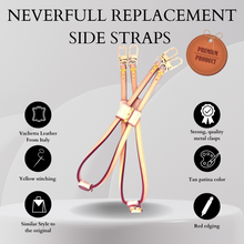 Load image into Gallery viewer, Neverfull Side straps, Light Patina Colored Veg Tanned Leather with red edging and yellow stitching