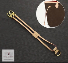 Load image into Gallery viewer, Neverfull Side straps, Light Patina Colored Veg Tanned Leather with red edging and yellow stitching
