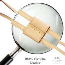 Load image into Gallery viewer, Neverfull Side straps, Light Patina Colored Veg Tanned Leather with red edging and yellow stitching