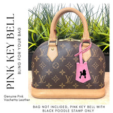 Load image into Gallery viewer, Pink Leather Poodle Key bell, Key Clochette, Accessory, Handmade Leather, Veg Leather, Vachetta, Purse Charm, Keys, Monogram, Key chain