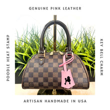 Load image into Gallery viewer, Pink Leather Poodle Key bell, Key Clochette, Accessory, Handmade Leather, Veg Leather, Vachetta, Purse Charm, Keys, Monogram, Key chain
