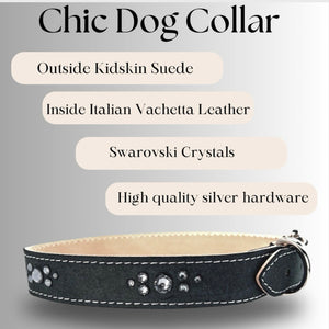 Retro Suede Designer Dog Collar -Faded Black