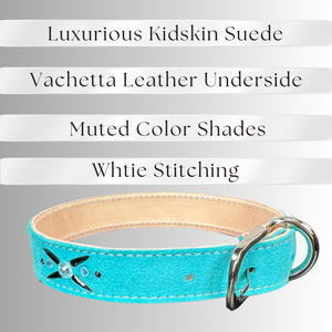 Retro Suede Designer Dog Collar -Turquoise