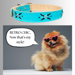 Retro Suede Designer Dog Collar -Turquoise