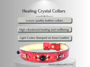 Strength & Vitality Support - Healing Crystal Collars - Red Metallic Leather SV102