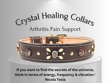 Load image into Gallery viewer, Arthritis &amp; Pain Support - Healing Crystal Collar - Brown Vachetta w/ White Stitching PA102