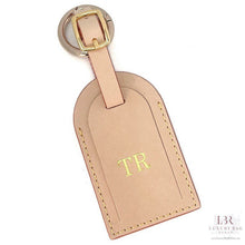 Load image into Gallery viewer, Leather Luggage Tag, Personalized with Custom Initials, Veg leather, Vachetta Handmade, Accessories, Gift for her, handmade keychain,