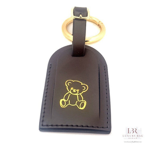 Brown Vachetta Leather Luggage Tag with Teddy Bear Heat Stamp