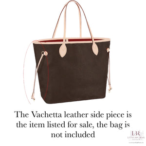 Neverfull Side straps, Light Patina Colored Veg Tanned Leather with red edging and yellow stitching