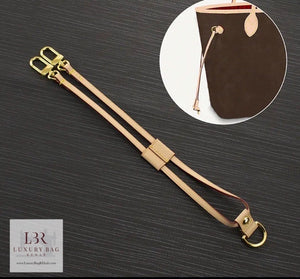 Neverfull Side straps, Light Patina Colored Veg Tanned Leather with red edging and yellow stitching