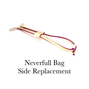Neverfull Side straps, Light Patina Colored Veg Tanned Leather with red edging and yellow stitching