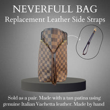 Load image into Gallery viewer, Neverfull Side straps, Brown to match Damier Ebene. Handmade item. Not branded. 100% Geniune Brown Vachetta Leather.