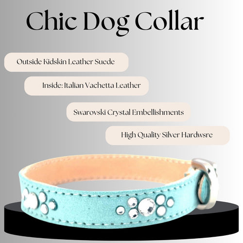 Designer Dog Collar, Custom name option, Tiffany Blue, Robins Egg Blue, Art Deco Chic, Swarovski Crystals, Kidskin, Vachetta, Bling, Luxury