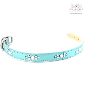 Retro Suede Designer Dog Collar - Tiffany Blue